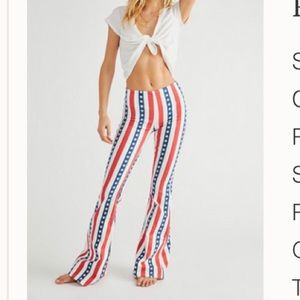 Free People Stars and Stripes Flares Jeans Pants, long and fitted with stretch